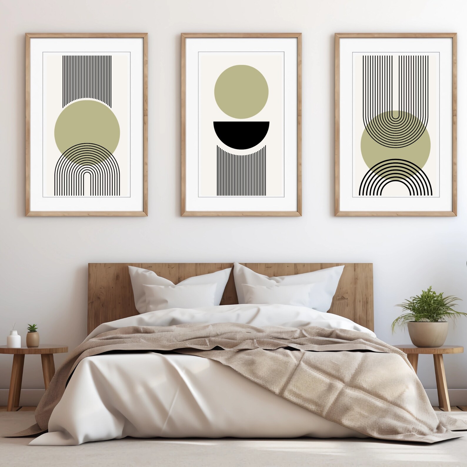 Mid Century Modern Abstract Printable Wall Art, Olive Green Circles and ...