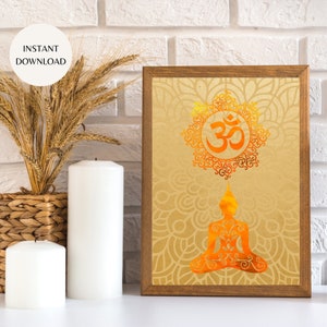 Gold und Orange Boho Om Yoga Poster druckbare Wandkunst, goldenes Kunstwerk für Yoga-Liebhaber SOFORTIGER DOWNLOAD, Boho Buddha Yoga Studio Print LANDKARTE