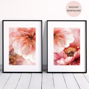 Blush Rosa und Gold Boho Blumenmuster abstrakte druckbare Wandkunst, sofortiger DOWNLOAD, botanischer Druck für Schlafzimmer und Wohnzimmer LANDKARTE
