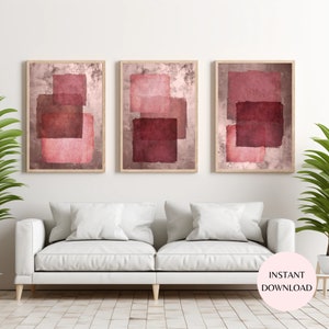 Art mural imprimable tons roses baies, lot de trois abstraits bohèmes, TÉLÉCHARGEMENT IMMÉDIAT, idées d'intérieurs pour le salon et la chambre à coucher MAP09