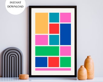 Bright Tones Original Squares Geometric Design Printable Wall Art, Abstract Print in Bright Tones, INSTANT DOWNLOAD, Geometric Art, MAP11