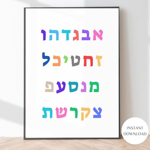 Aleph Bet Poster in leuchtenden Farben, druckbare Wandkunst für Kinderzimmer und Schlafzimmer, SOFORTIGER DOWNLOAD, hebräische Buchstaben Kunst für Kinder Karte 11