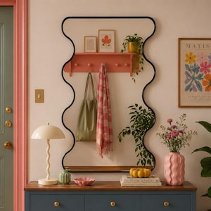 Wavy Edge Wall Mirror, Curved MDF Frame, Funky Modern Decor, 12 Colors