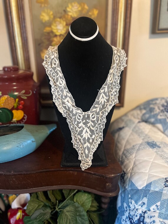 Antique Victorian Edwardian Fashion Battenberg Tape Lace Collar Necklace