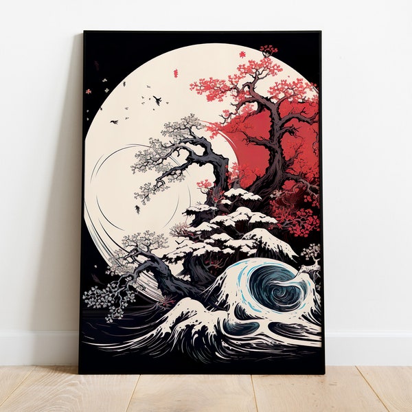 Bonsai Tree Ying & Yang - Affiche, Décoration murale japonaise, Images d’art japonaises, Impressions d’art vintage japonaises, Art naturel abstrait