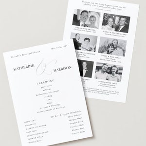 May include: A wedding ceremony program with a white background and black text. The program lists the order of the ceremony, the officiant, and the wedding party. The program also includes a quote about roots and wings. The program is decorated with a simple floral design.