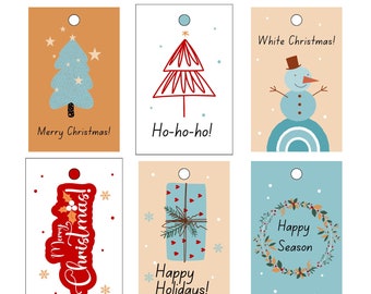 Christmas Tags Blue White Red Orange Illustrative Tags For Gifts Gifts Tags Holidays Season Party Cut outs DFY Printable Design Wrapper Best