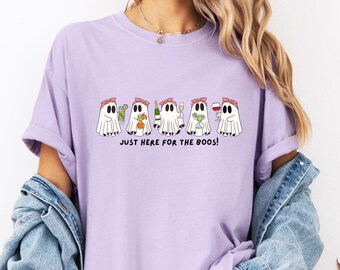 Halloween Ghost Comfort Colors Shirt, Just Here For The Boos Cute Ghost Shirt, Womens Halloween Shirt, Cute Fall Shirt, Spooky Season Shirt