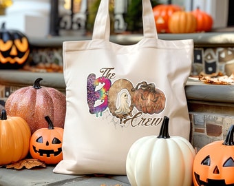 The Boo Crew Tote Bag, Halloween Trick or Treat Bag, Pumpkin and Ghost Tote, Candy Bag, Boo Bag, Halloween Book Bag, Canvas Tote Bag