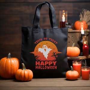 Halloween Trick or Treat Bag, Ghost Tote Bag, Candy Bag, Halloween Tote Bag, Trick or Treat Tote, Canvas Tote Bag