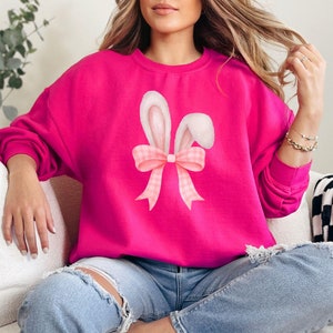 Cute Coquette Bunny Ears and Bow Shirt, Coquette Easter Shirt, Cute Bunny Sweatshirt, Rabbit Tee, Easter Day Gift, Cute Easter Shirt
