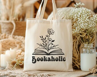 Bokväska i canvas för bokälskare, present till bokälskare, present till lärare, läsväska, booktok-väska, biblioteksväska