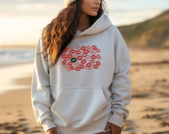 Trendy Lips and Kisses Hoodie, The Boyfriend Kiss Hoodie, Lips Sweatshirt, Red Lip Hoodie, Kissing Hoodie, Gift for Teens