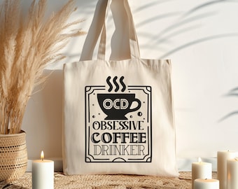 Bolsa de mano para amantes del café, regalo para amantes del café, bolsa de mano para amantes de los libros, bolsa de mano para maestros, bolsa de mano de lona grande, bolsa de mano reutilizable
