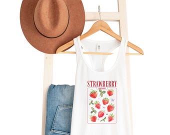 Vintage Style Strawberry Shirt, Graphic Tanks for Foodies, Cute Strawberry Gift for Fruit Lovers, Retro Strawberry Tank Top