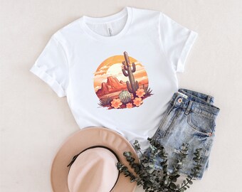 Camiseta con escena de cactus, camiseta de Arizona, camiseta del desierto, camiseta de cactus, camiseta de aventura, camiseta con estampado de cactus, plantas de cactus