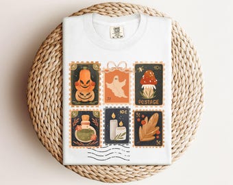 Cute Halloween Stamp Shirt, Ghost Shirt, Retro Ghost Tee, Women's Halloween Shirt, Fall Shirt, Mushroom Shirt, Pumpkin Fall Comfort Colors