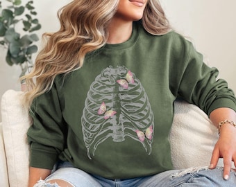 Y2k Streetwear Vintage Skull Gothic Tops Sweatshirt, Fashion Street Print Sweatshirt, Perfect Gift For Teens Tweens and Goths