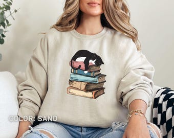 Cat Book Sweatshirt, Cat Lover T-Shirt, Bookish Shirt, Books and Cats Hoodie, Reading Shirt, Gift for Cat Lover, Gift for Book Lovers