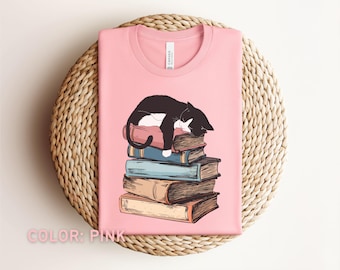 Cat Book Shirt, Cat Lover T-Shirt, Bookish Shirt, Books and Cats T-Shirt, Reading Shirt, Gift for Cat Lover, Gift for Book Lovers