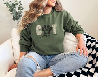 Felpa con scritta "Cat Mom", maglietta con scritta "Cat Mom", felpa con cappuccio per amanti dei gatti, maglietta per amanti dei gatti, regalo per amanti dei gatti, maglietta per mamme di animali domestici, regalo di compleanno per lei