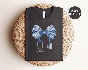 Nurse Toile Bow Sweatshirt, Stethoscope Bow Shirt, Nurse Coquette Shirt, Nurse Appreciation, Gift for Nurse, Healthcare Professionals Shirt