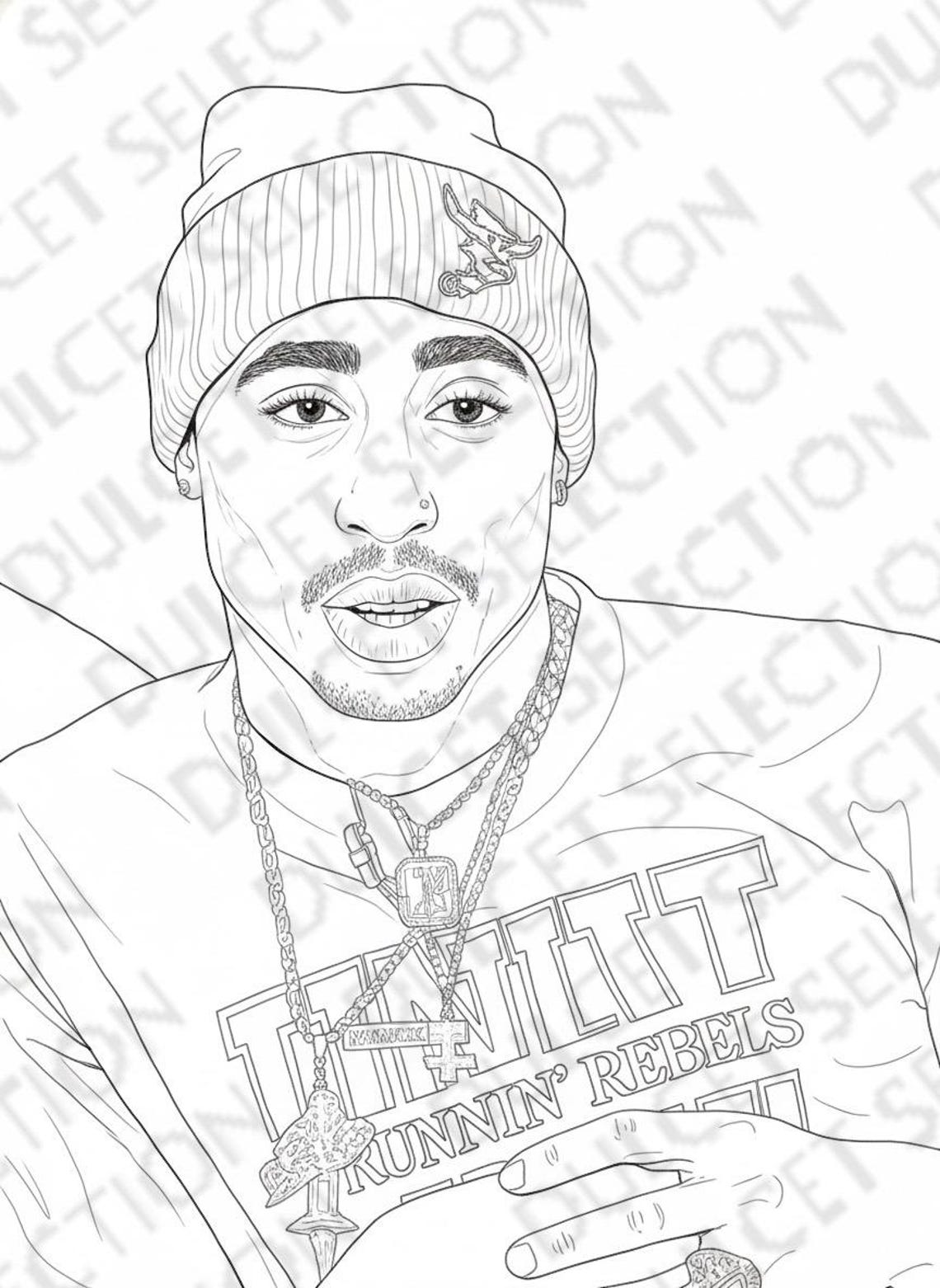 2pac Colour In 5 2pac Coloring Pages: Celebrity Coloring Book Pages (digital Download ...