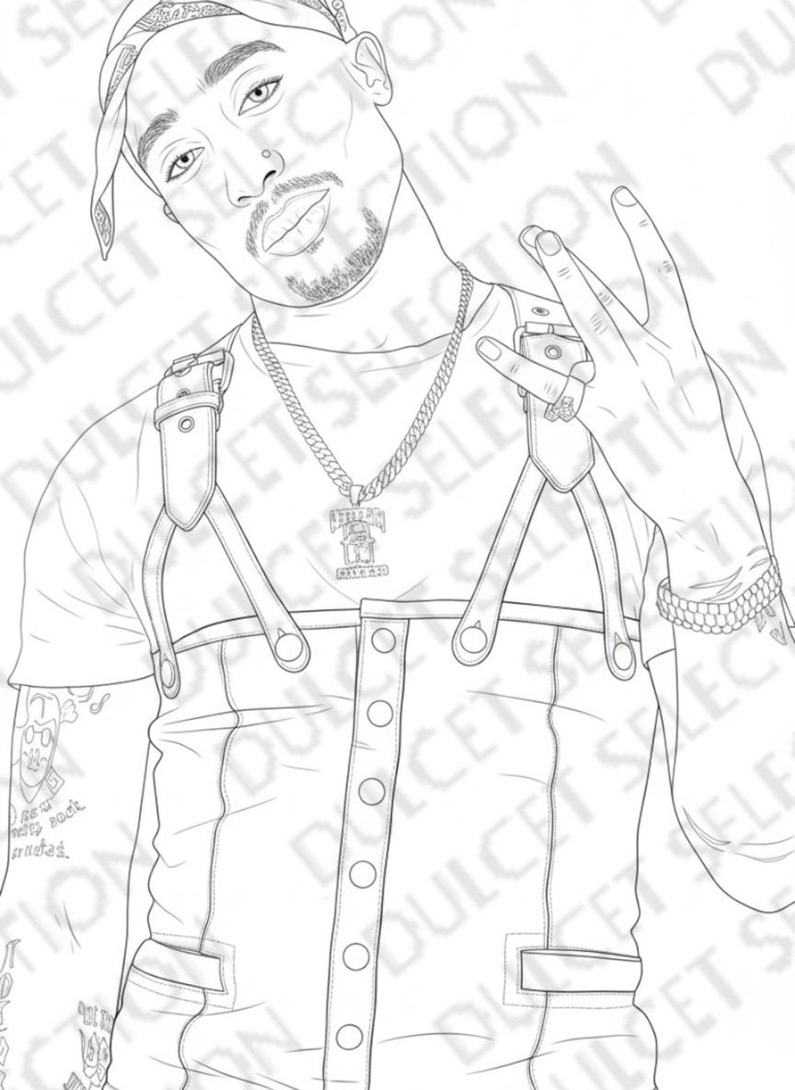 2pac Colour In 5 2pac Coloring Pages: Celebrity Coloring Book Pages (digital Download ...