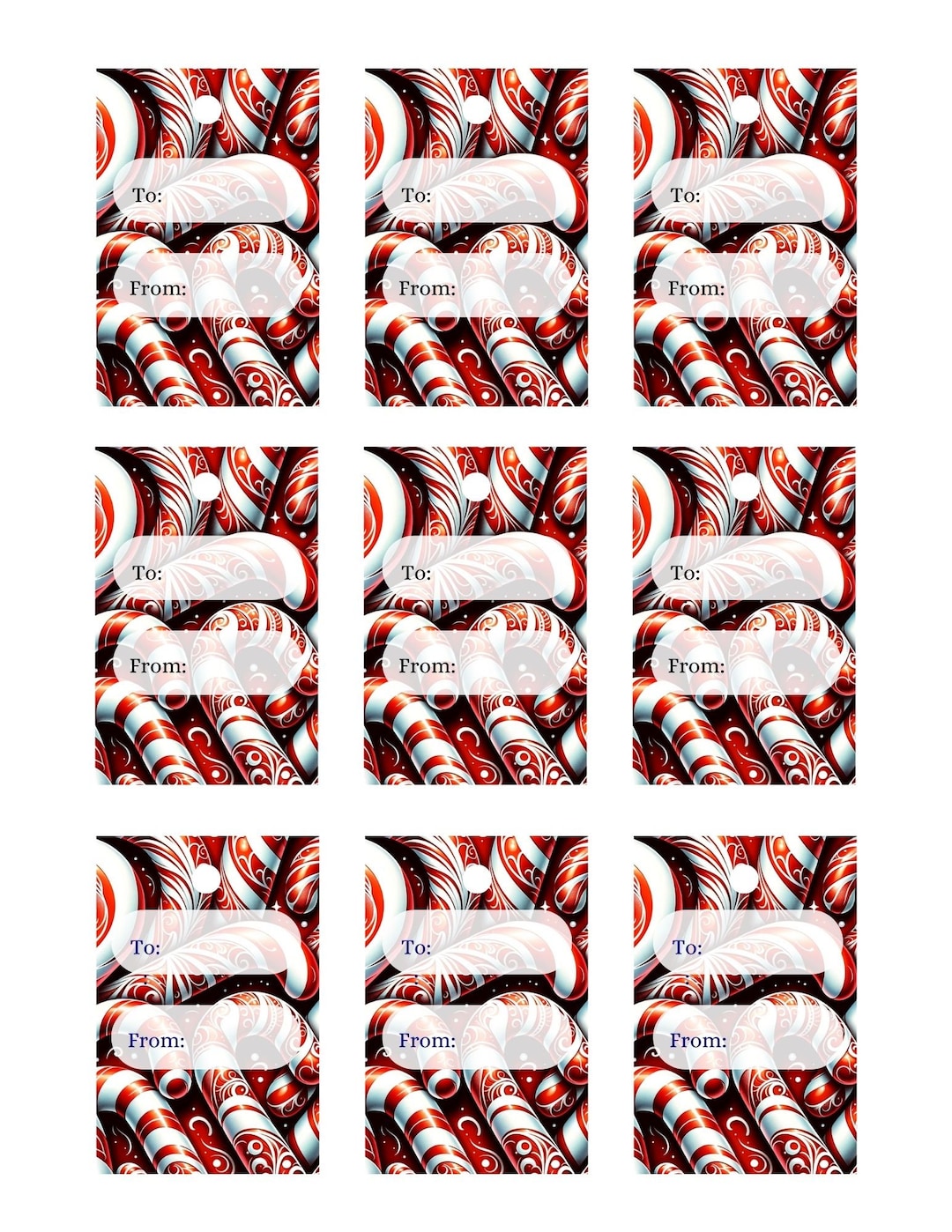 Candy Cane Christmas Gift Tag Printable Christmas Gift Tags Etsy