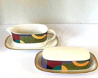 VTG Studio Nova Impulse Pattern-Matching butter dish and gravy boat-4 piece set