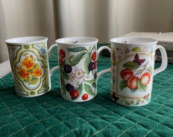 Set of 3 Roy Kirkham Fine Bone China Mugs-Made in England Circa 1990's