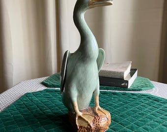 Vintage Chinese Celadon Green Porcelain Duck