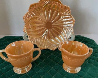 3 piece set of Peach Lustre from Fire King, circa 1950's - Carnival Glass