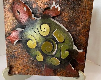 3-D Metal Art Wall Hanging - Whimsical Turtle Sculpture