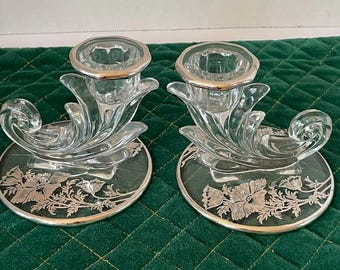 Art Nouveau Crystal Candlestick Holders-Fastoria Baroque circa 1940's