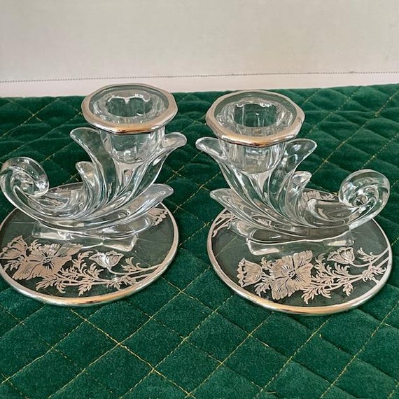 Art Nouveau Crystal Candlestick Holders-Fastoria Baroque circa 1940's