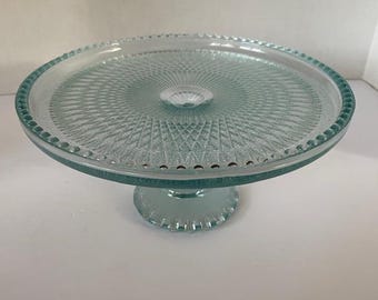 Vintage Jeanette Glass "Harp" pattern pedestal cake stand circa 1950