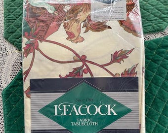 Perfect for Fall!  Vintage Leacock 52" x 52" square tablecloth with rooster design - 100% Cotton - New still in packaging