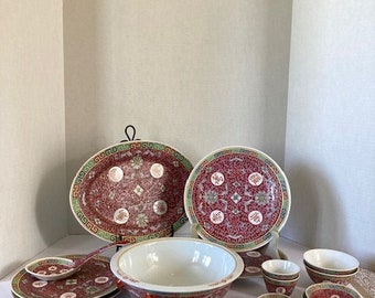 Authentic Jingdeshen Longevity 17 Piece Tableware in Famille Rose Pattern