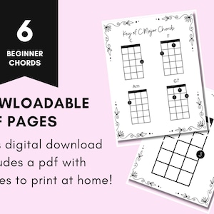Printable Ukulele Chord Charts PDF, Beginner Uke Chords, Ukulele Digital Download, Ukulele First Chords, Getting Started on the Ukulele