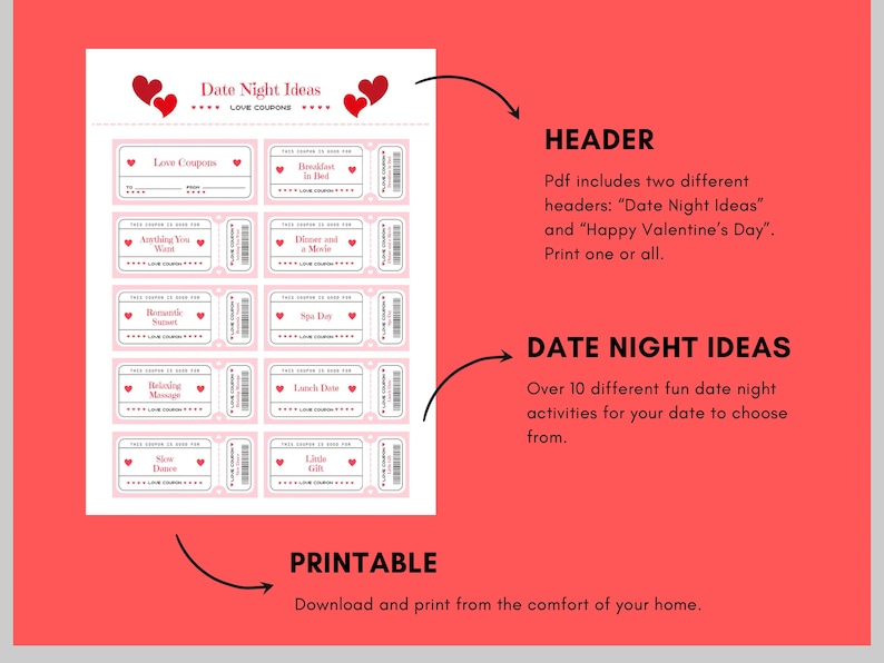 Printable Love Coupons Date Night Activity Tickets for Valentine’s Day ...