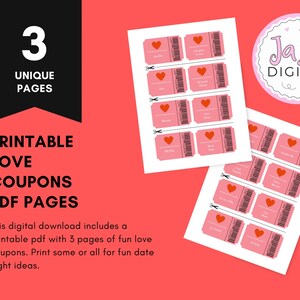 Cupones de amor imprimibles Actividad de cita nocturna para el día de San Valentín: divertido regalo romántico y moderno para su novia y esposa