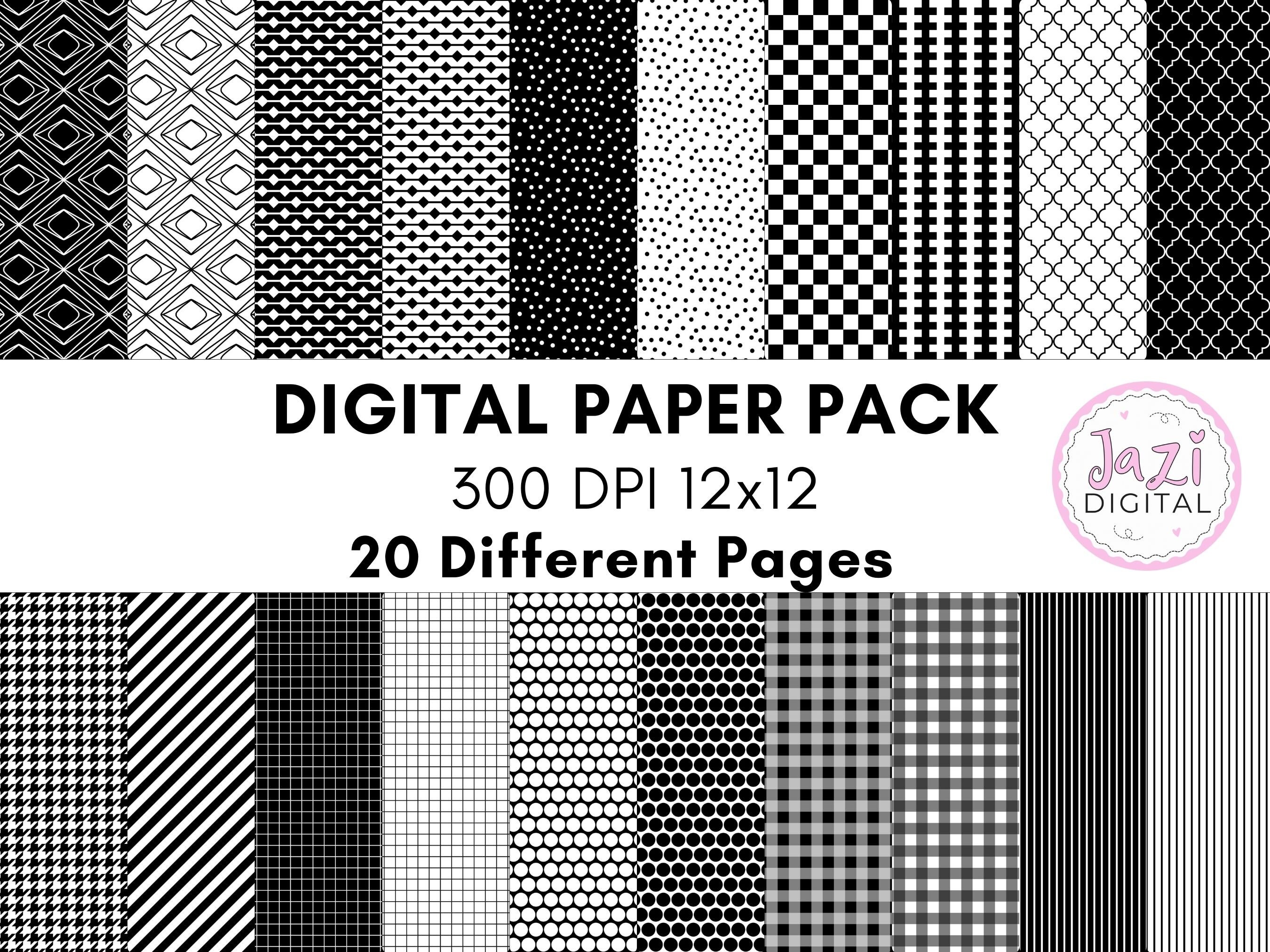 Black and White Digital Paper Pack 20 Unique 12 X 12 300 DPI Digital ...