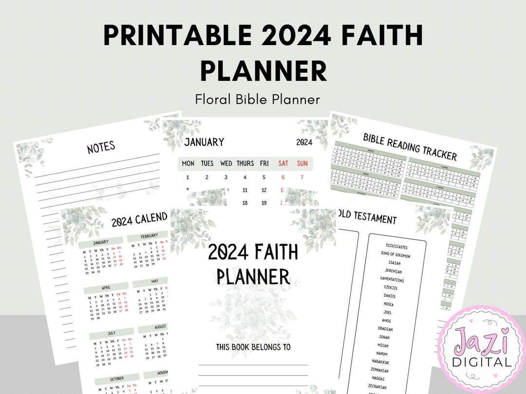 Greenery 2024 Faith Planner Printable, Inspirational Daily Organizer