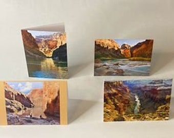 Conjunto de 4 tarjetas de notas en blanco: Río Colorado en el Gran Cañón, Arizona