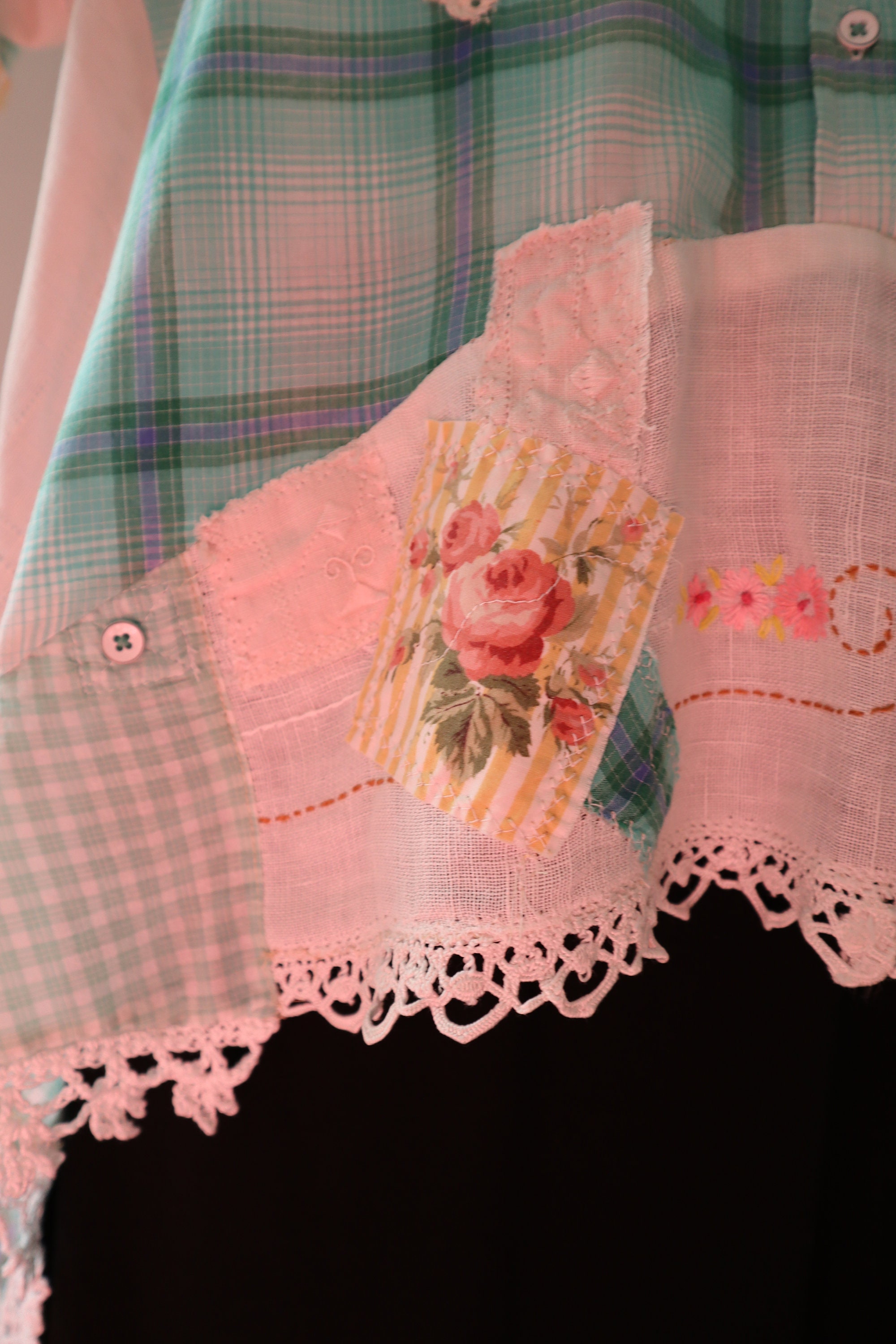 Vintage Art  Patchwork Hollow Design Cotton And Linen Shirt main image 1