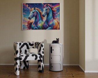 Set of 30 | Lisa Frank Inspired Horizontal Digital Art | 90s Nostalgia | Year of The Horse | Rainbow Colors | Dorm Decor | Wall Art Prints