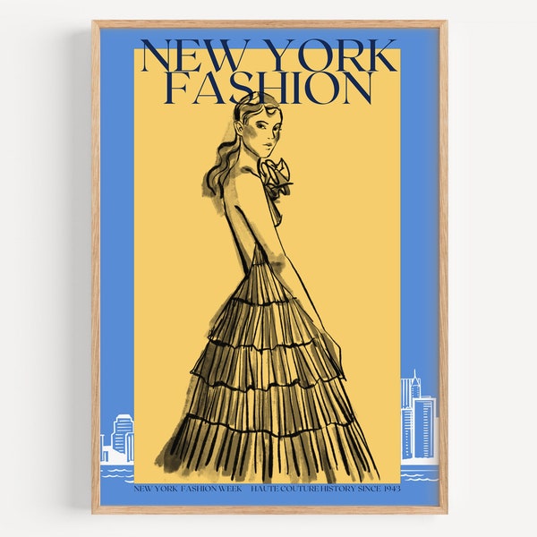 New York Fashion Week Poster | Digital Art Download | NYC | Fashion Wall Art | Trendy Mood Board | Glamour Inspo | Blue Yellow Accent | Gift
