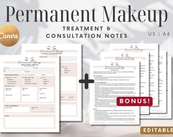 Permanent Make-up Behandlung Notizen,Permanent Make-up Beratung Notizen,Permanent Makeup Formulare,Nachsorge Formulare,Formulare für Kosmetiker,CANVA Template