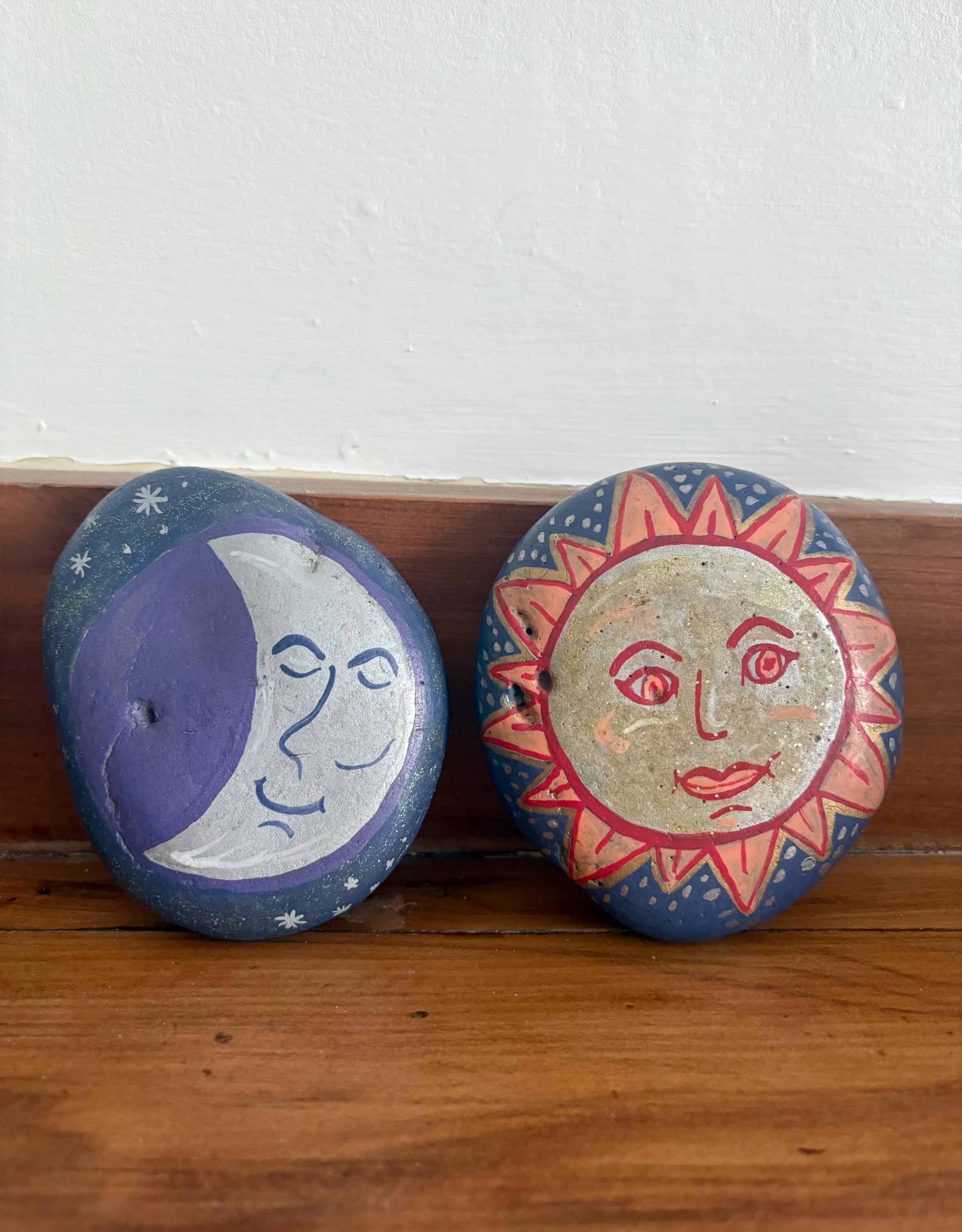 Stone Paperweights Hand-painted Celestial Stone Paperweights • Sun & Moon Folk Art Decor ...
